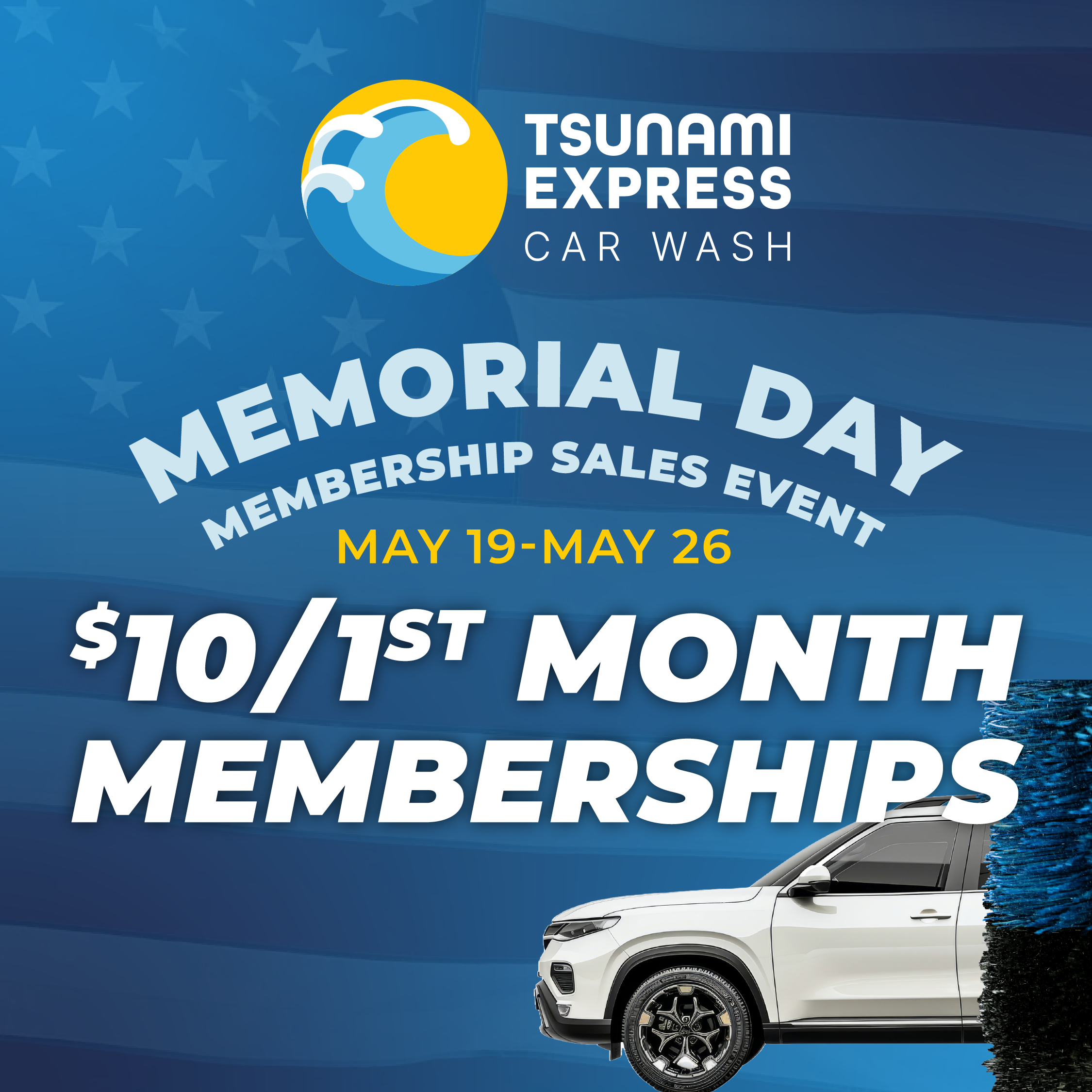 Tsunami Express Memorial Day Membership Sales Event May 19-26 - $10/1st Month Memberships